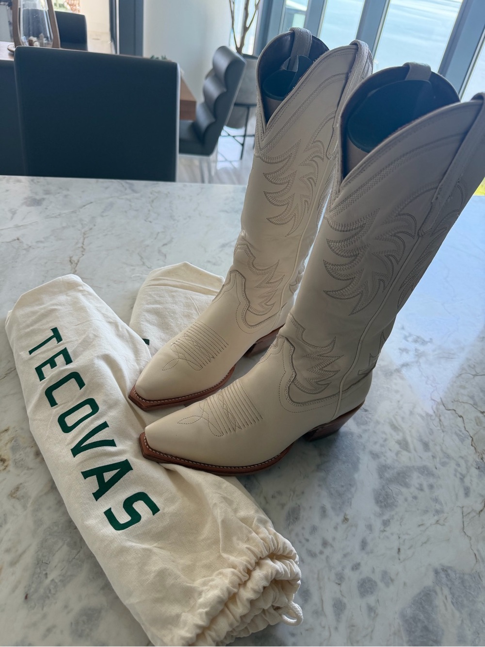 Tecovas Cream-White Leather Women's Western Boots